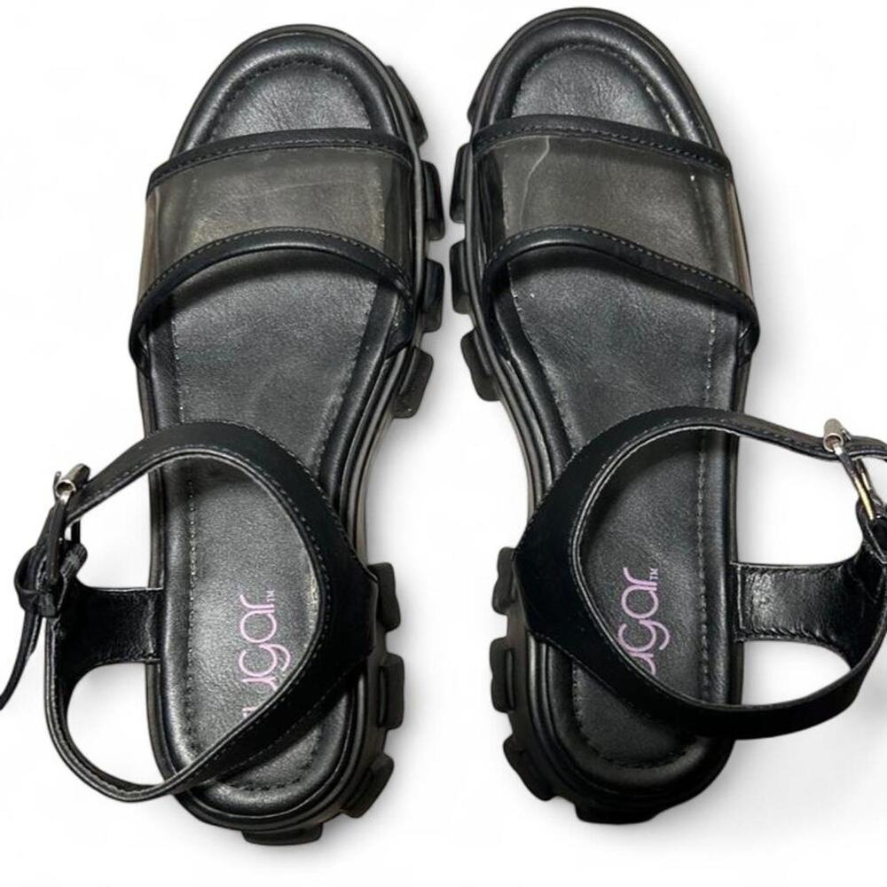Black platform sandals with chunky sandal
